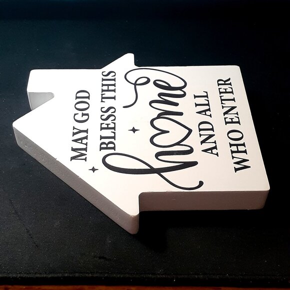 House Shaped Wood Block: May God Bless This Home and All Who Enter - Lot of 2 - Picture 4 of 8